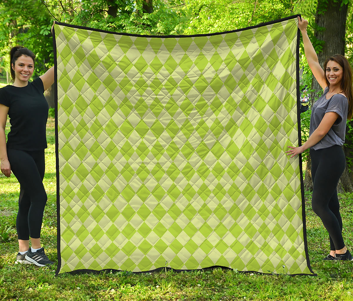 Green Harlequin Pattern Print Quilt