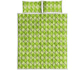 Green Harlequin Pattern Print Quilt Bed Set