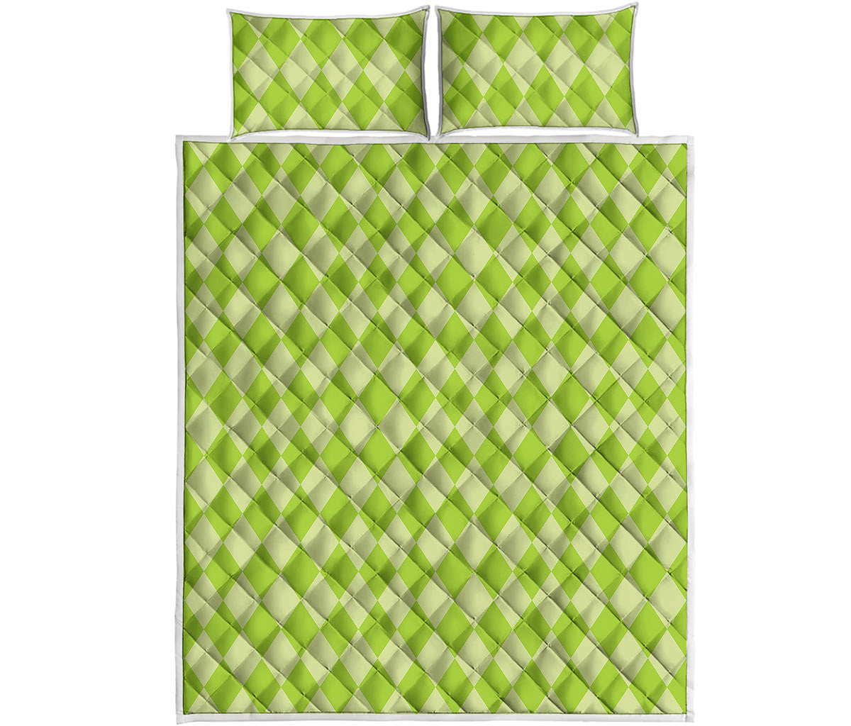 Green Harlequin Pattern Print Quilt Bed Set