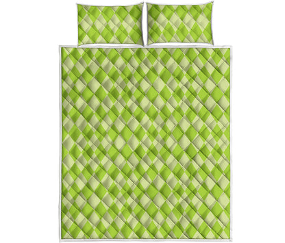 Green Harlequin Pattern Print Quilt Bed Set