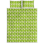 Green Harlequin Pattern Print Quilt Bed Set