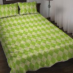 Green Harlequin Pattern Print Quilt Bed Set