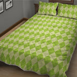 Green Harlequin Pattern Print Quilt Bed Set