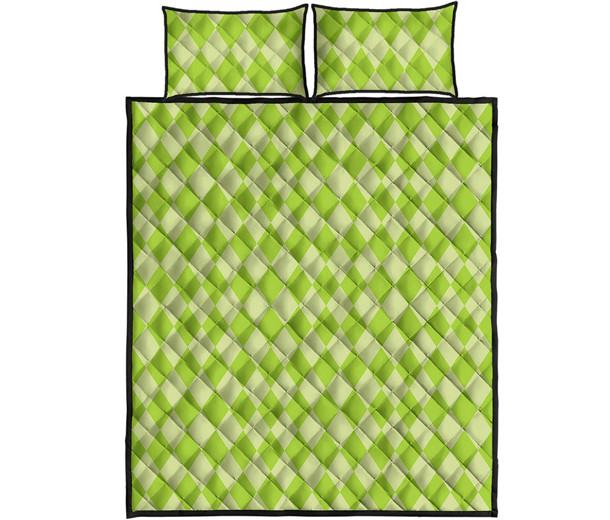 Green Harlequin Pattern Print Quilt Bed Set