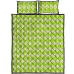 Green Harlequin Pattern Print Quilt Bed Set