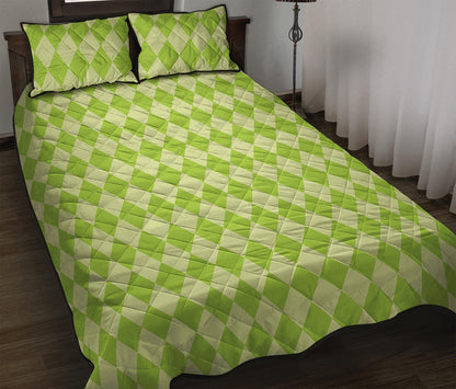Green Harlequin Pattern Print Quilt Bed Set