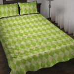 Green Harlequin Pattern Print Quilt Bed Set