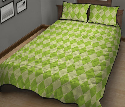 Green Harlequin Pattern Print Quilt Bed Set