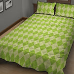 Green Harlequin Pattern Print Quilt Bed Set