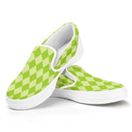Green Harlequin Pattern Print White Slip On Shoes