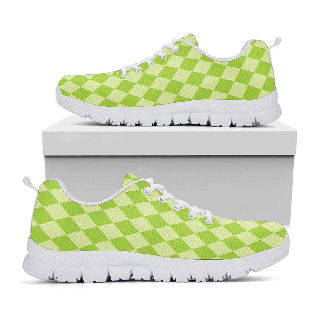 Green Harlequin Pattern Print White Sneakers