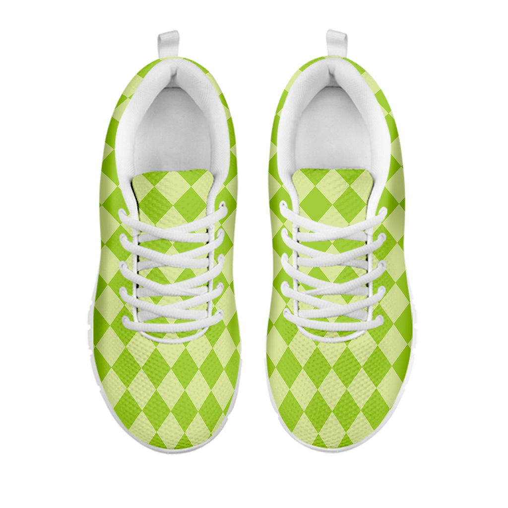 Green Harlequin Pattern Print White Sneakers