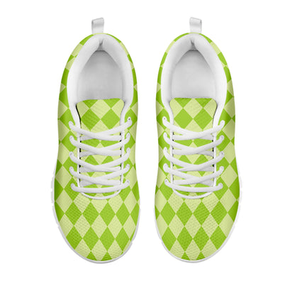 Green Harlequin Pattern Print White Sneakers