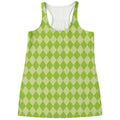Green Harlequin Pattern Print Women's Racerback Tank Top