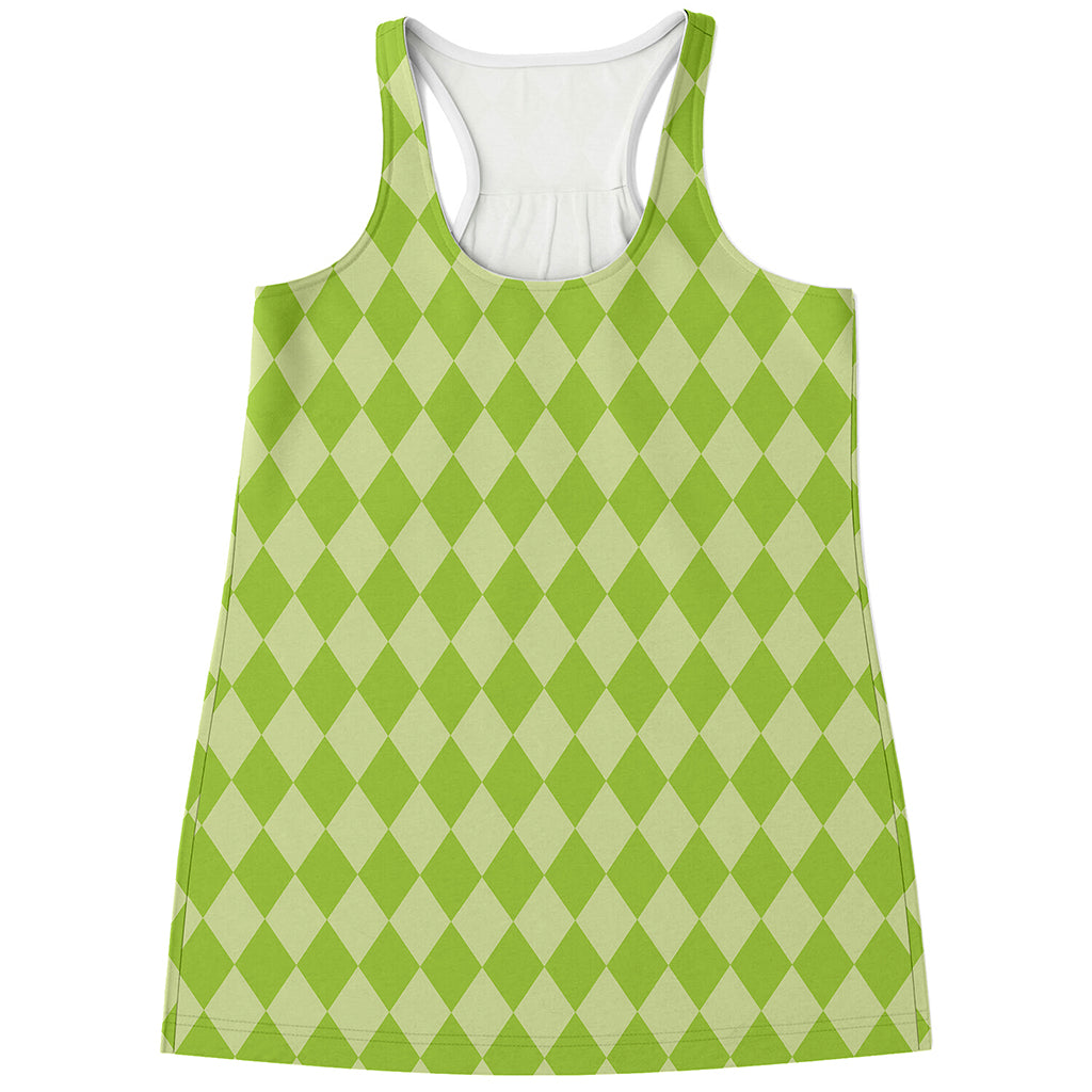 Green Harlequin Pattern Print Women's Racerback Tank Top