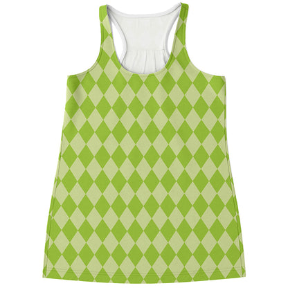 Green Harlequin Pattern Print Women's Racerback Tank Top