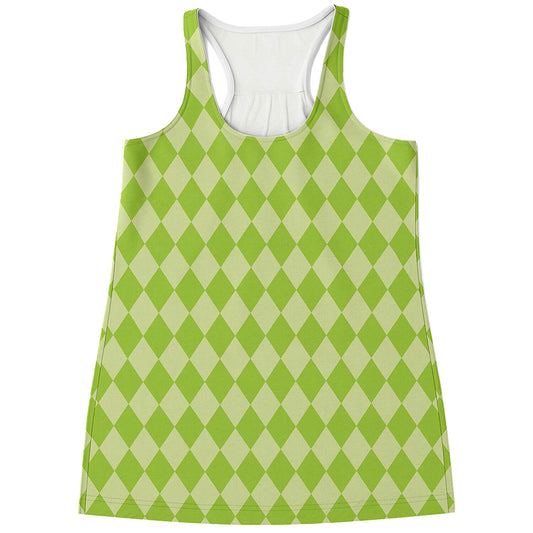 Green Harlequin Pattern Print Women's Racerback Tank Top