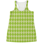Green Harlequin Pattern Print Women's Racerback Tank Top