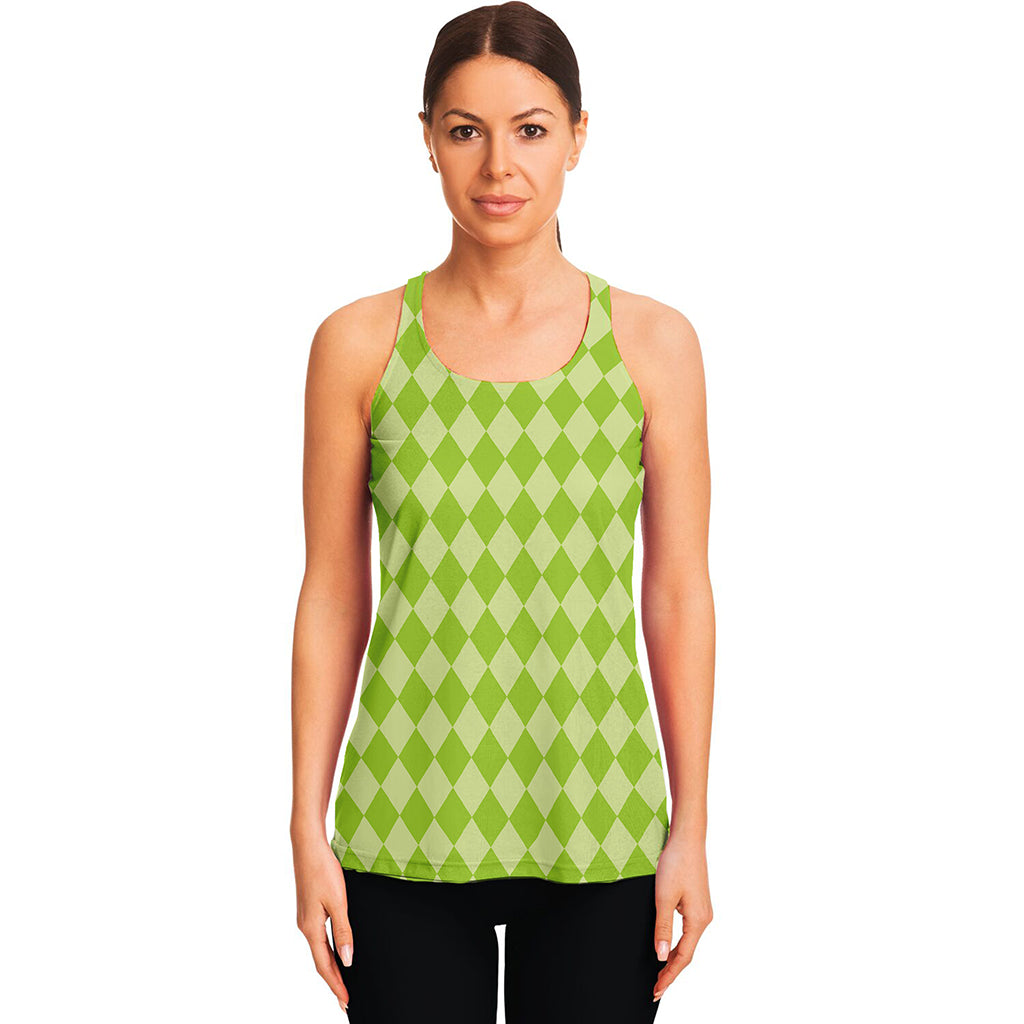 Green Harlequin Pattern Print Women's Racerback Tank Top