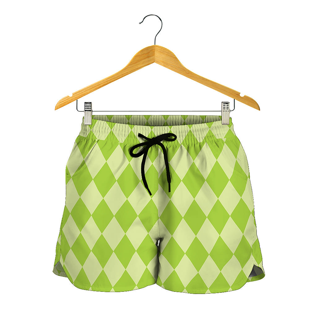 Green Harlequin Pattern Print Women's Shorts