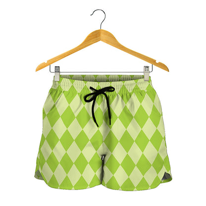Green Harlequin Pattern Print Women's Shorts