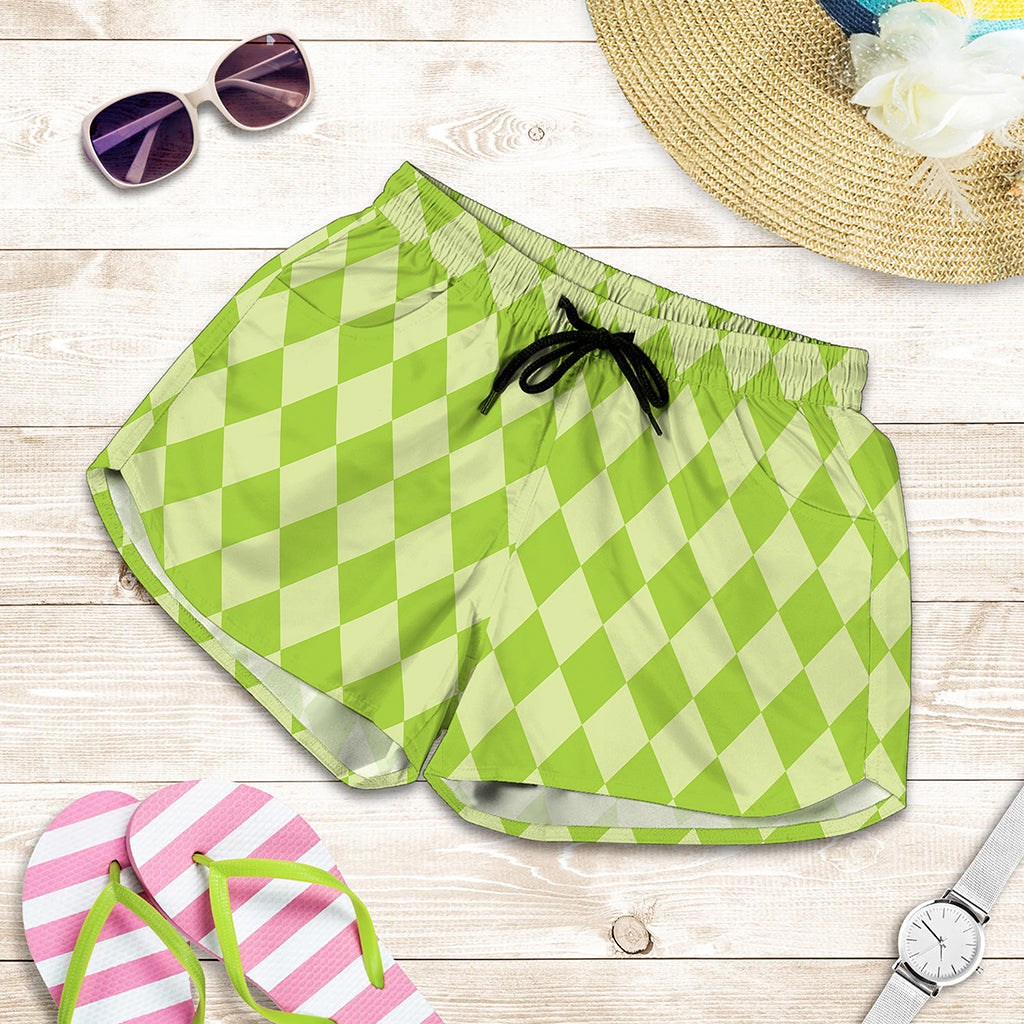 Green Harlequin Pattern Print Women's Shorts