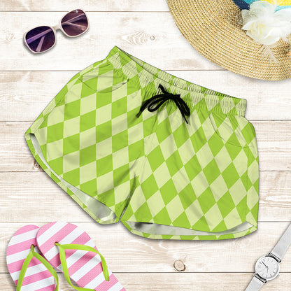 Green Harlequin Pattern Print Women's Shorts