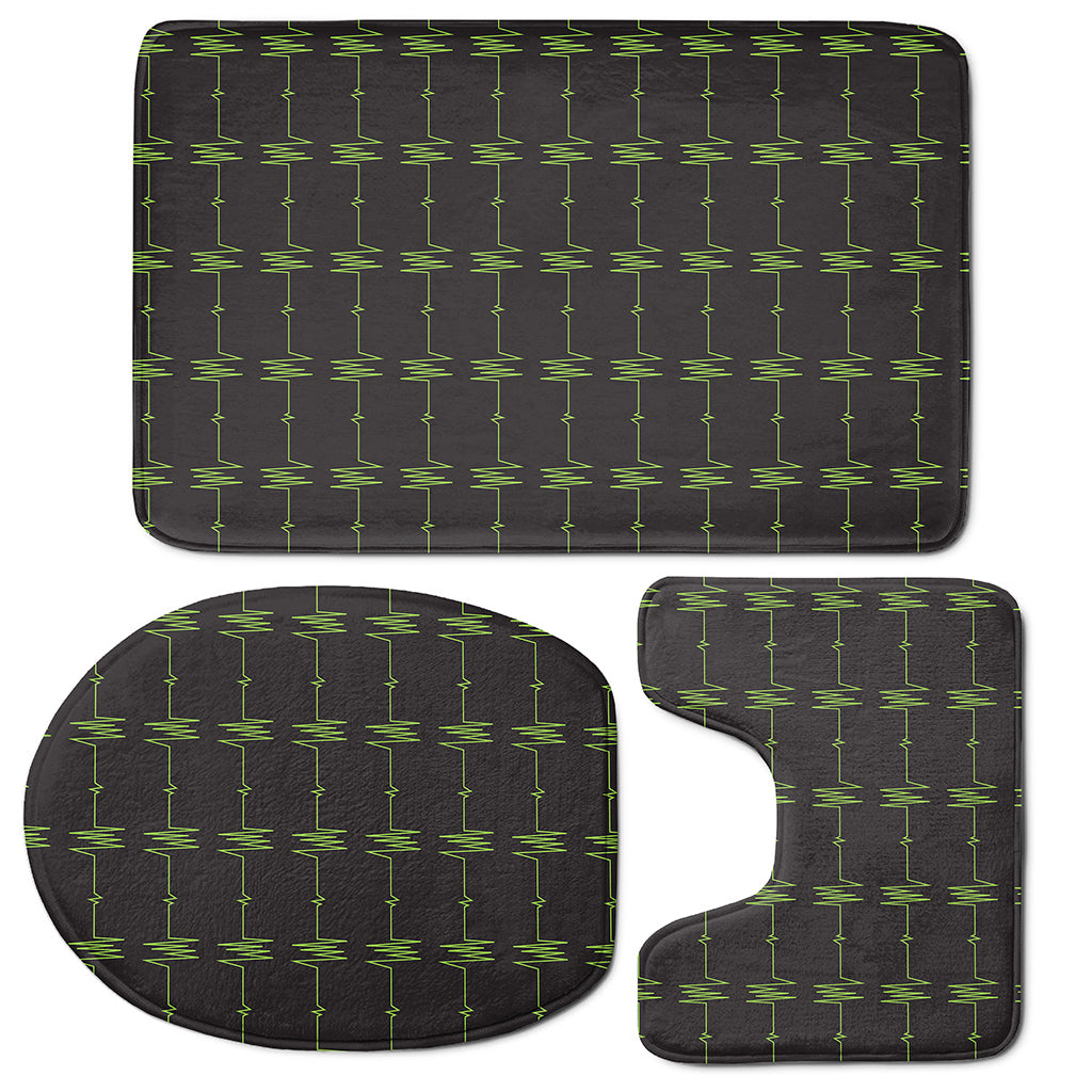 Green Heartbeat Pattern Print 3 Piece Bath Mat Set