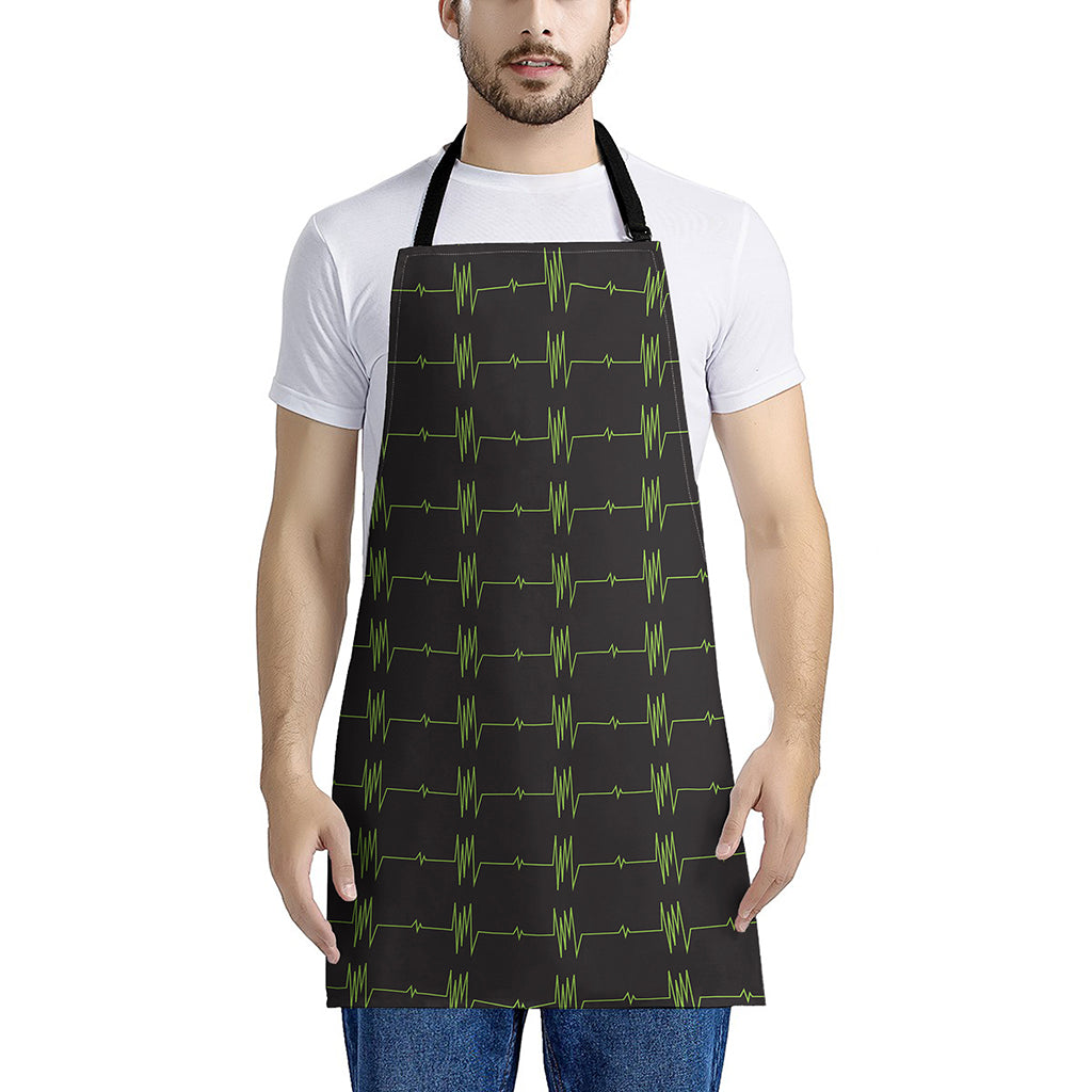Green Heartbeat Pattern Print Apron