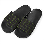 Green Heartbeat Pattern Print Black Slide Sandals