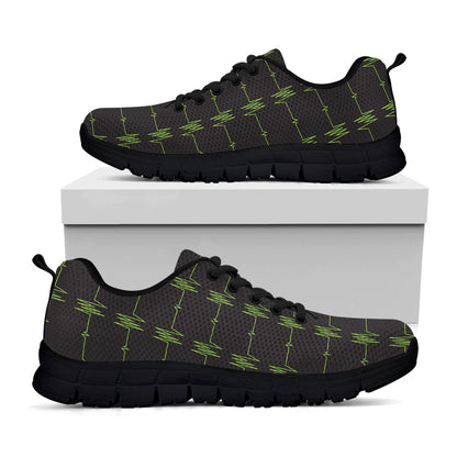 Green Heartbeat Pattern Print Black Sneakers