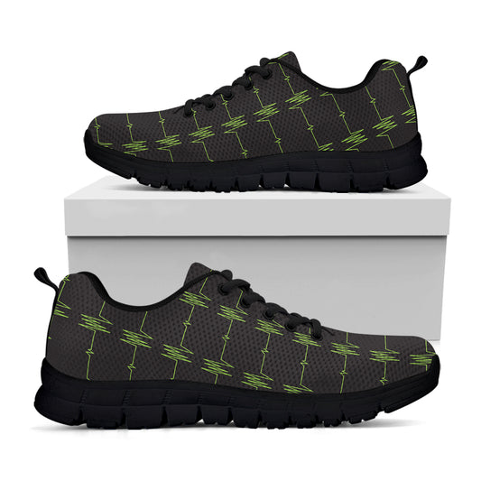 Green Heartbeat Pattern Print Black Sneakers