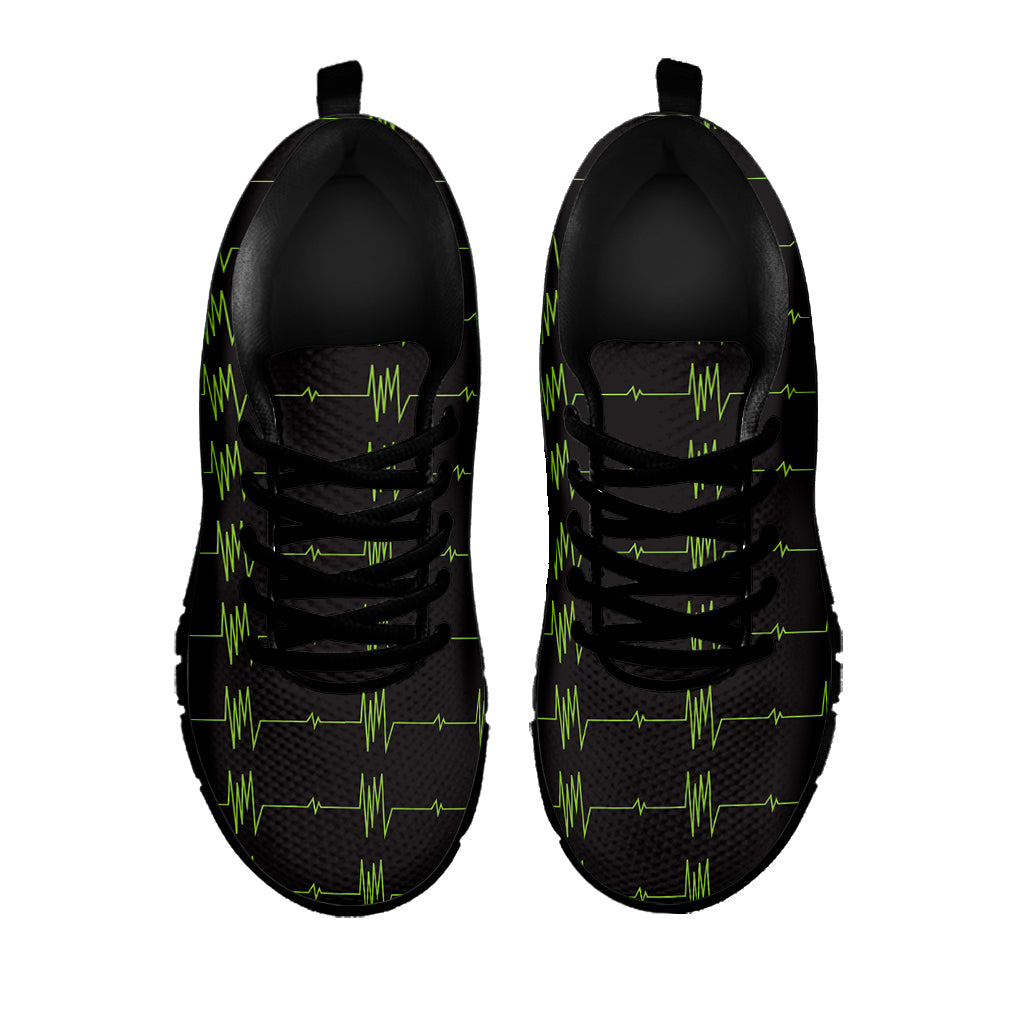 Green Heartbeat Pattern Print Black Sneakers