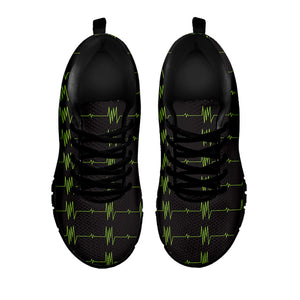 Green Heartbeat Pattern Print Black Sneakers