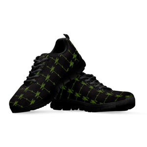 Green Heartbeat Pattern Print Black Sneakers