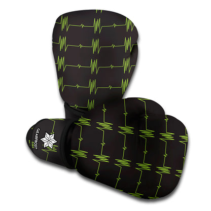 Green Heartbeat Pattern Print Boxing Gloves