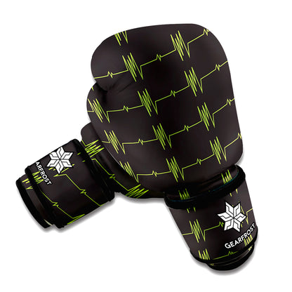 Green Heartbeat Pattern Print Boxing Gloves