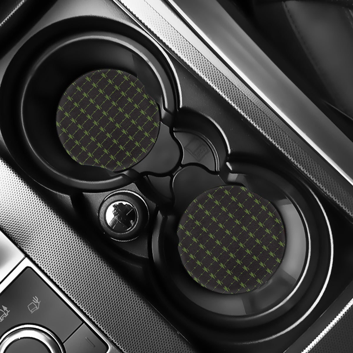 Green Heartbeat Pattern Print Car Coasters