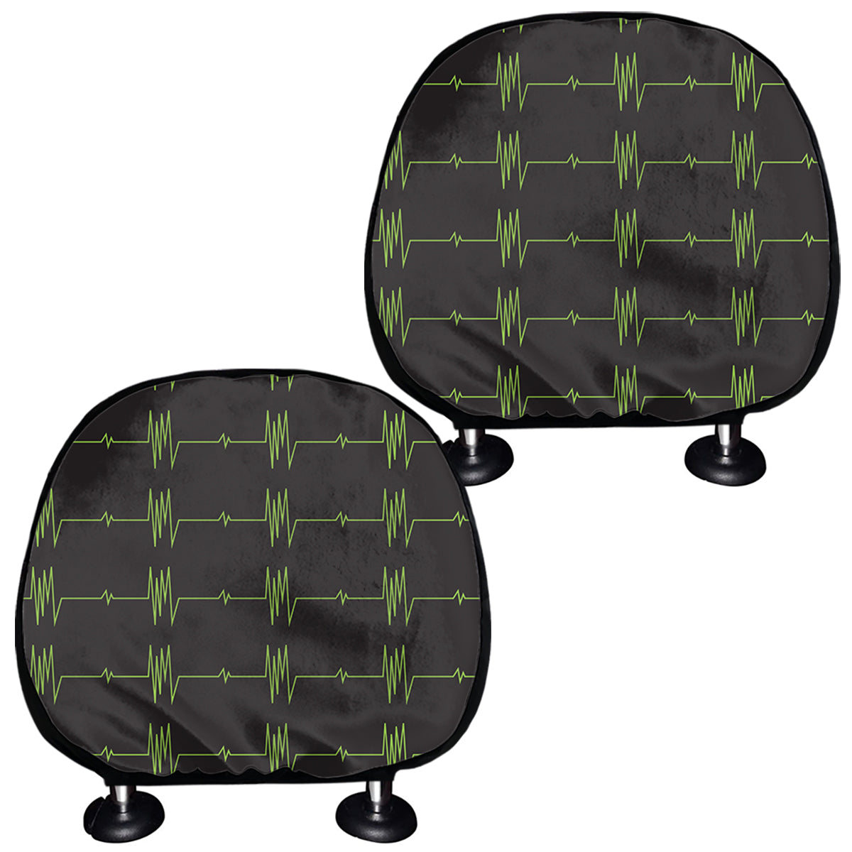 Green Heartbeat Pattern Print Car Headrest Covers