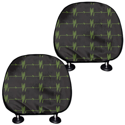 Green Heartbeat Pattern Print Car Headrest Covers