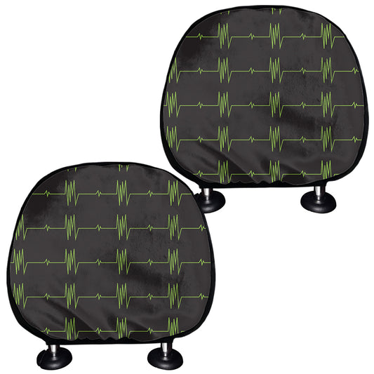 Green Heartbeat Pattern Print Car Headrest Covers