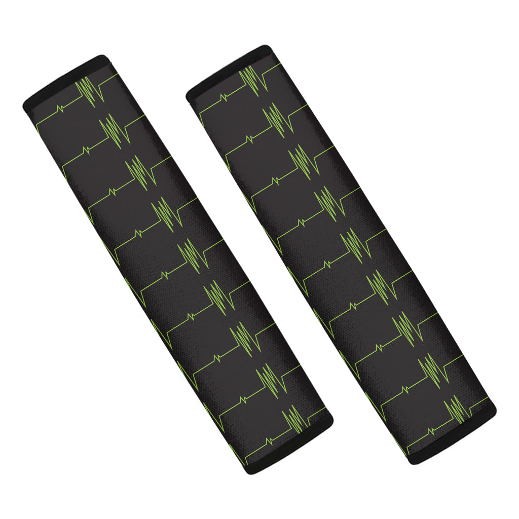 Green Heartbeat Pattern Print Car Seat Belt Covers