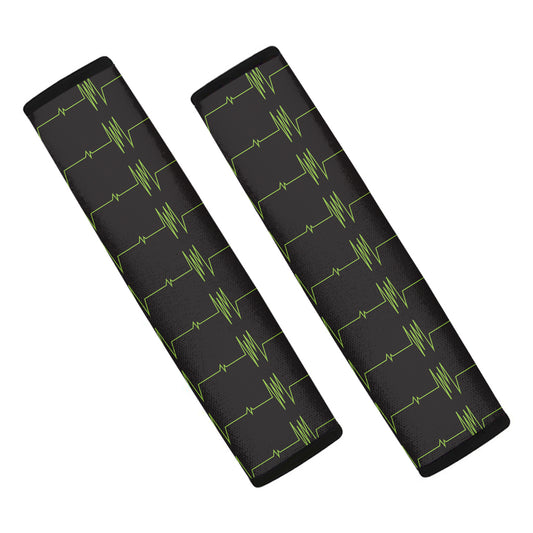 Green Heartbeat Pattern Print Car Seat Belt Covers