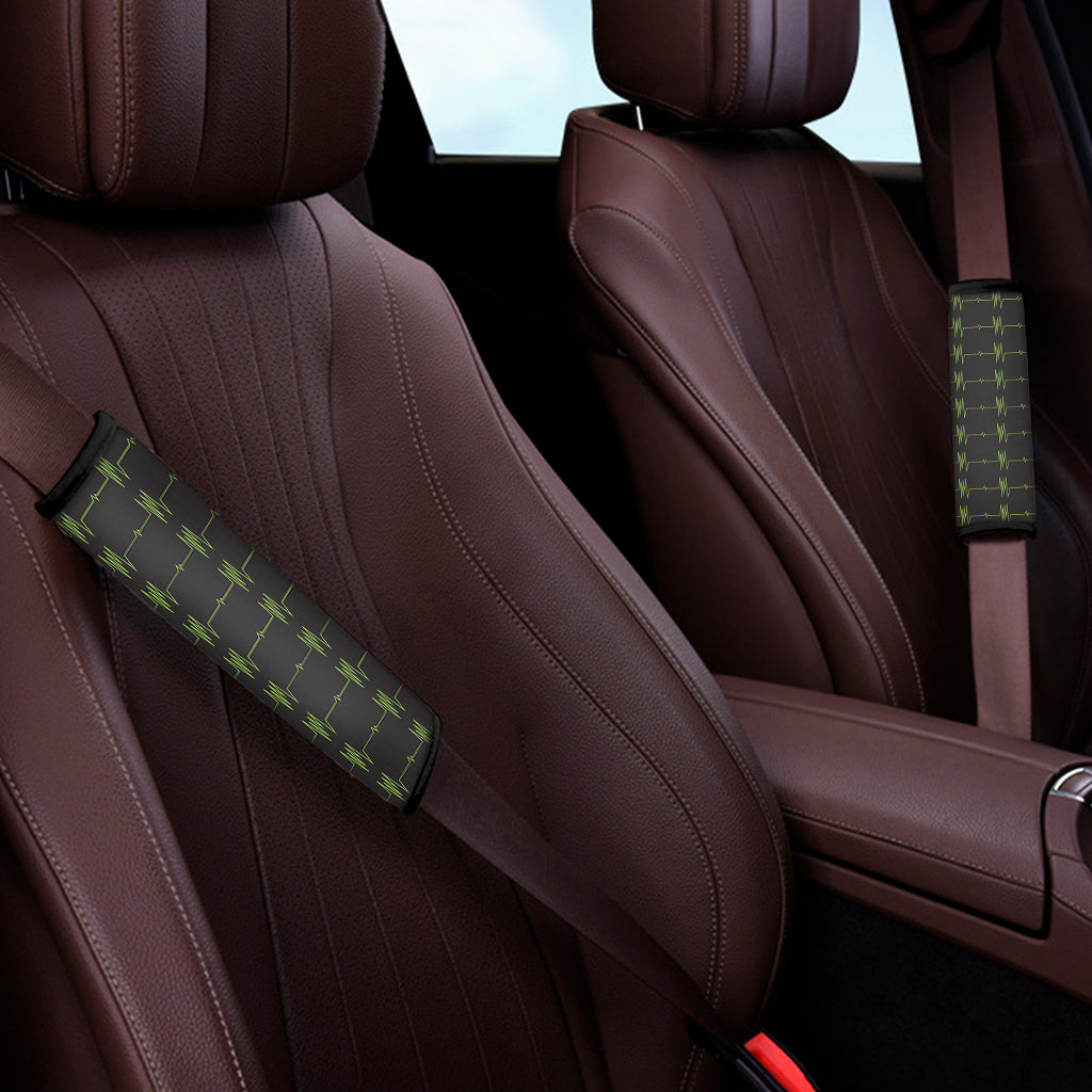 Green Heartbeat Pattern Print Car Seat Belt Covers