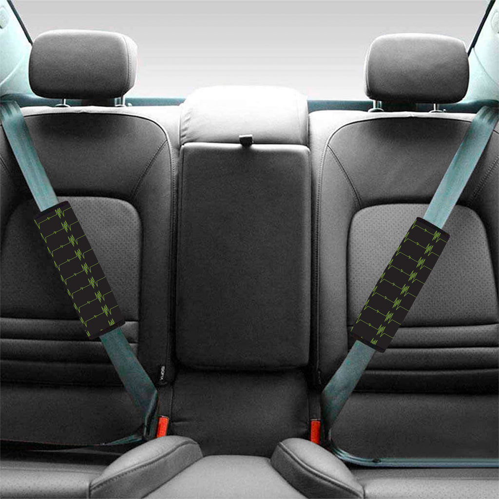 Green Heartbeat Pattern Print Car Seat Belt Covers