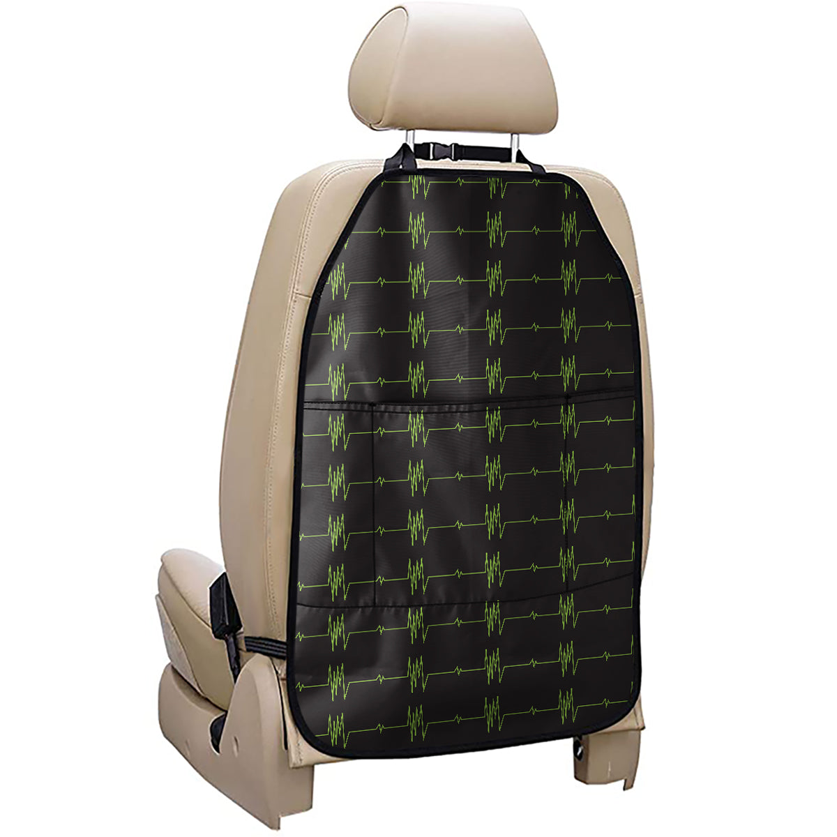 Green Heartbeat Pattern Print Car Seat Organizers