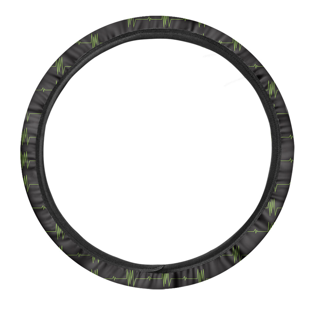 Green Heartbeat Pattern Print Car Steering Wheel Cover