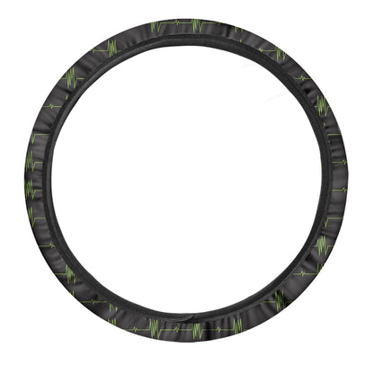 Green Heartbeat Pattern Print Car Steering Wheel Cover