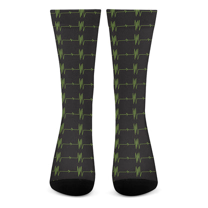 Green Heartbeat Pattern Print Crew Socks