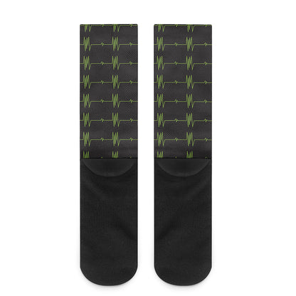 Green Heartbeat Pattern Print Crew Socks